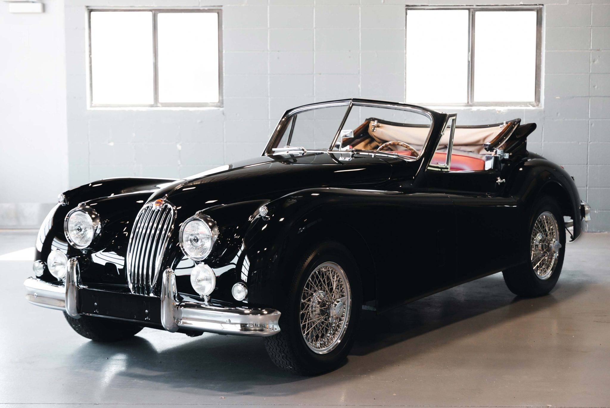 1956 Jaguar XK140 for Sale – Black Automatic Roadster with Red Leather