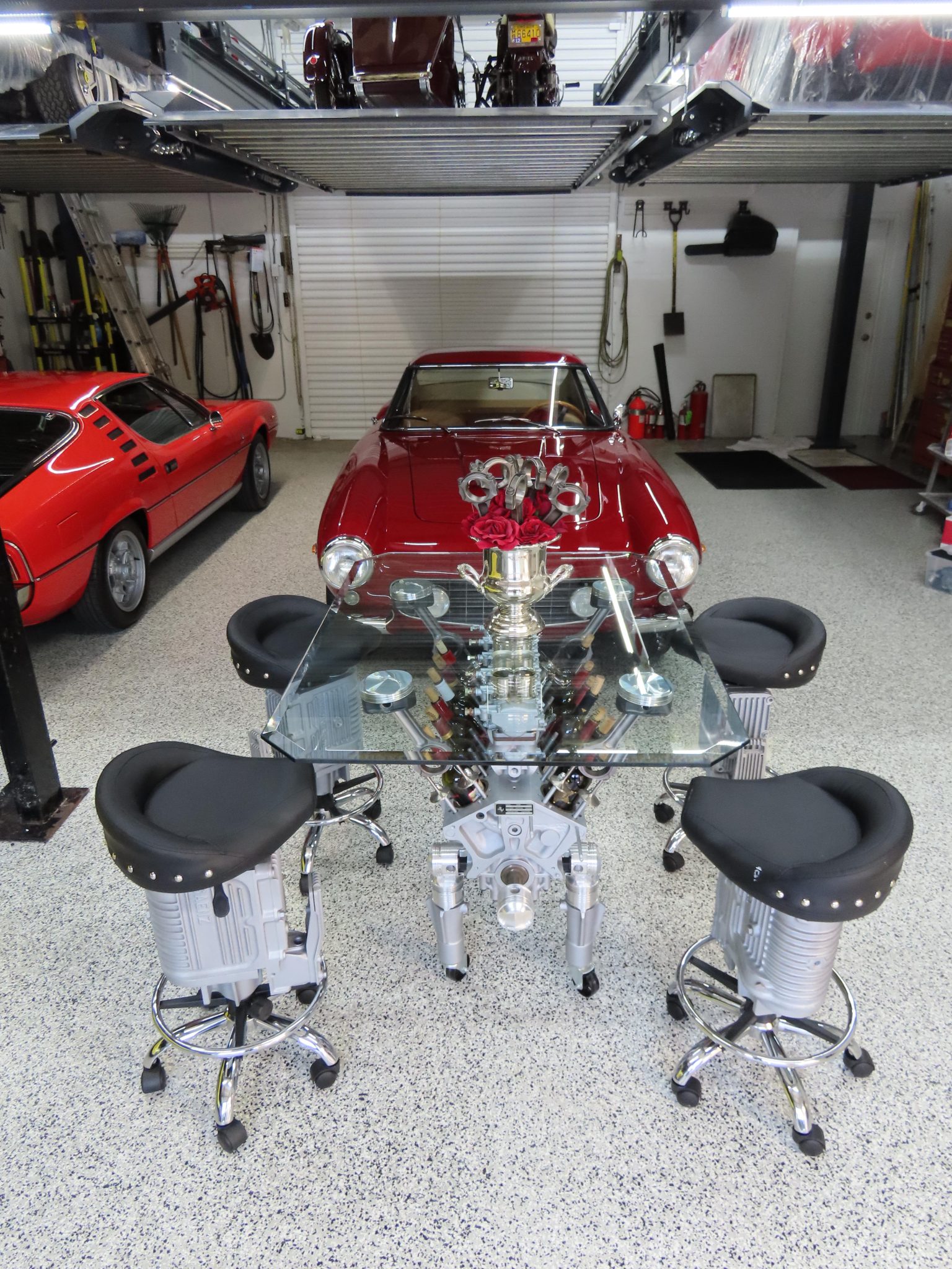 Ferrari Colombo V12 Engine Table and Bar Stools