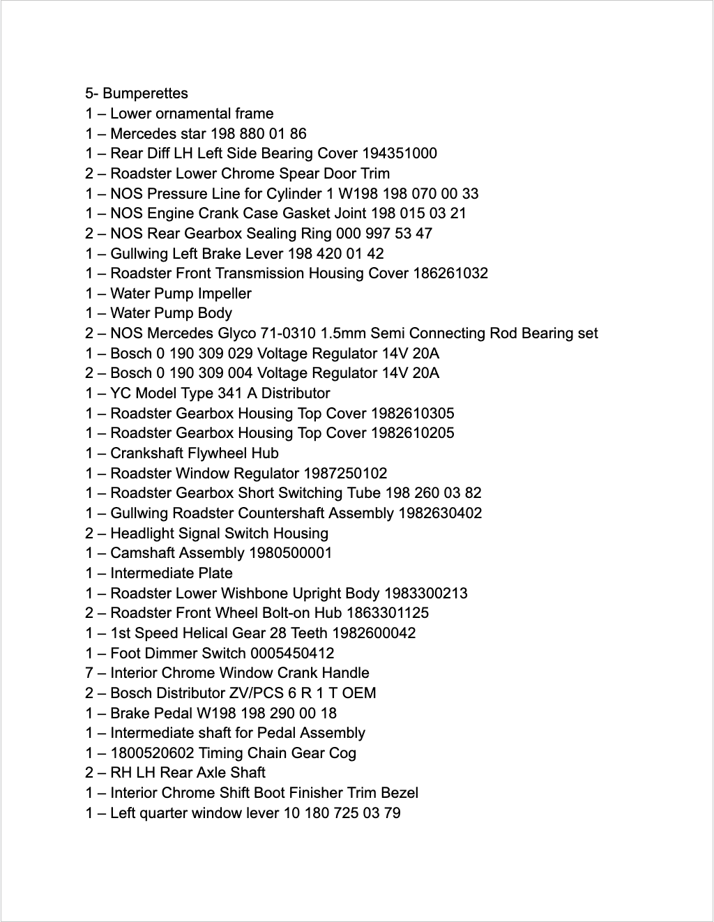 Collection of Mercedes-Benz 300SL Parts